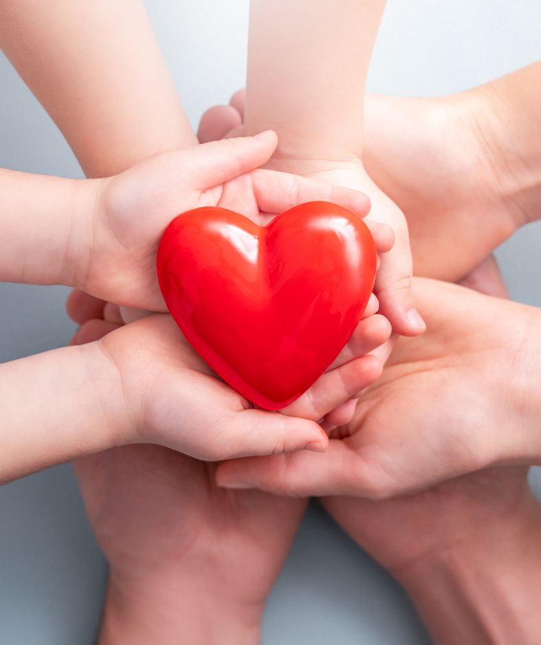 8 ידיים מחזיקות לב אדום