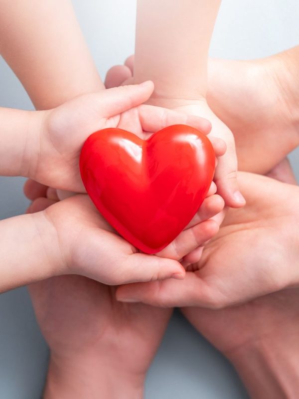 8 ידיים מחזיקות לב אדום