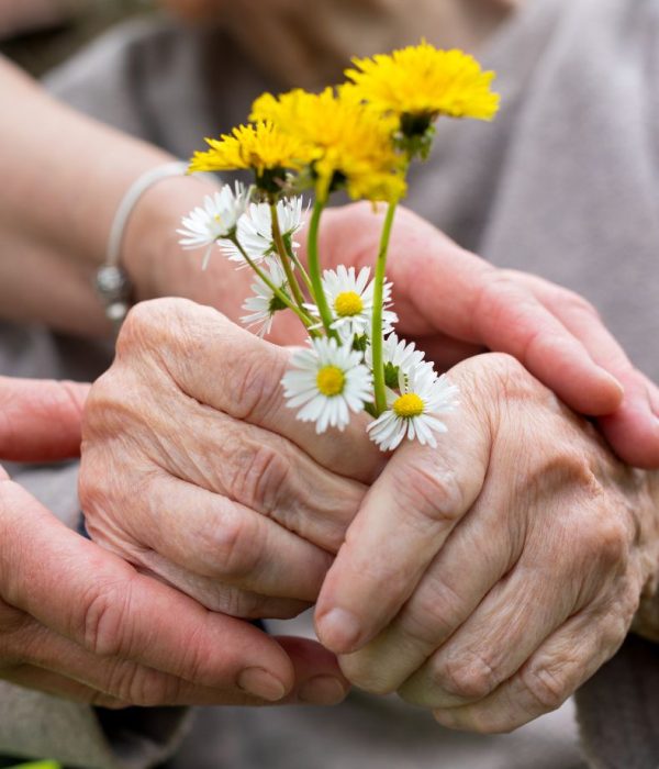 ידיים מחזיקות פרחים